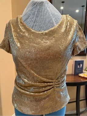 Gold Sequin Short-Sleeve Women’s Top by KM Collections Size 16